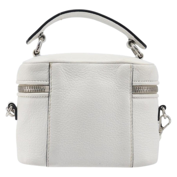Miu Miu Vanity Shoulder Bag Leather 2way White Silver Auth 206320A