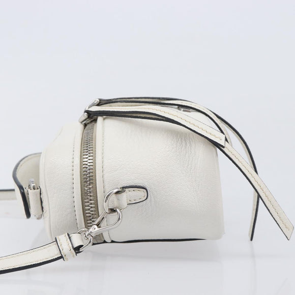 Miu Miu Vanity Shoulder Bag Leather 2way White Silver Auth 206320A