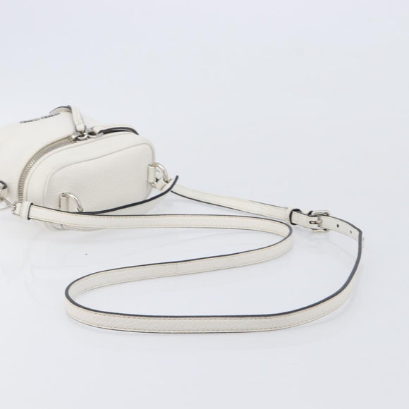 Miu Miu Vanity Shoulder Bag Leather 2way White Silver Auth 206320A