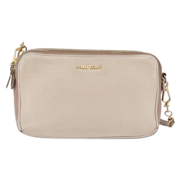 Miu Miu Shoulder Bag Leather Ivory Gold Auth 206322