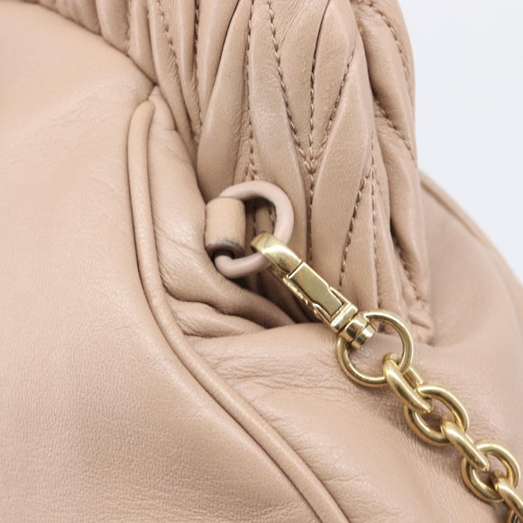 Miu Miu Matelasse Chain Shoulder Bag Leather Pink Gold Auth 206324M