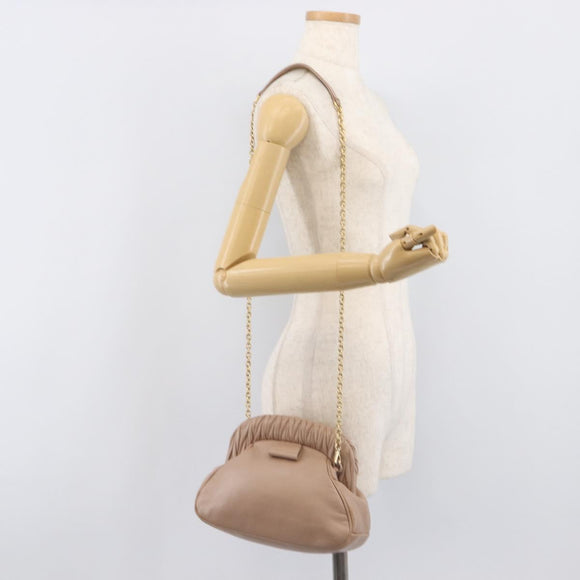 Miu Miu Matelasse Chain Shoulder Bag Leather Pink Gold Auth 206324M