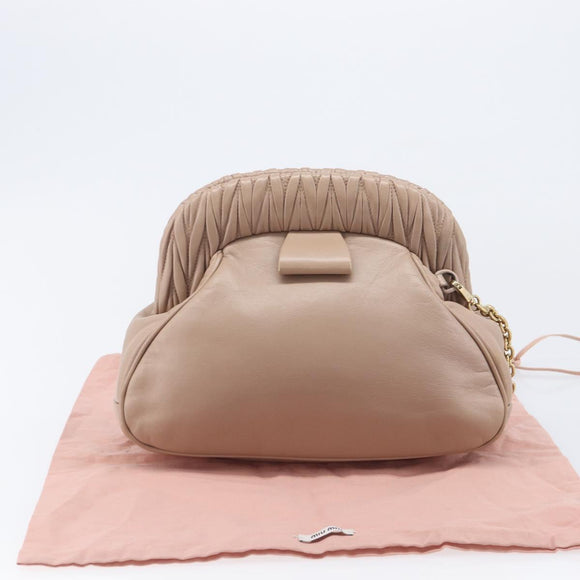Miu Miu Matelasse Chain Shoulder Bag Leather Pink Gold Auth 206324M