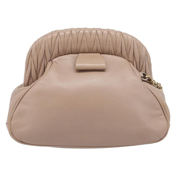 Miu Miu Matelasse Chain Shoulder Bag Leather Pink Gold Auth 206324M