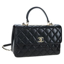 CHANEL Matelasse Trendy CC Hand Bag Lamb Skin 2way Black Gold CC Auth 206325SV-1