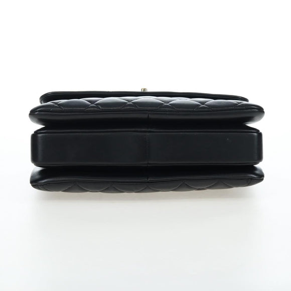 CHANEL Matelasse Trendy CC Hand Bag Lamb Skin 2way Black Gold CC Auth 206325SV