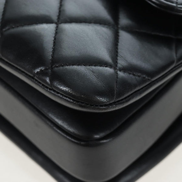 CHANEL Matelasse Trendy CC Hand Bag Lamb Skin 2way Black Gold CC Auth 206325SV
