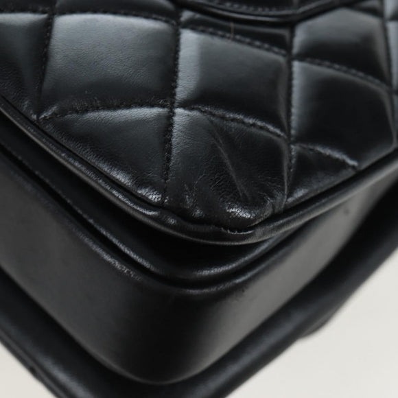 CHANEL Matelasse Trendy CC Hand Bag Lamb Skin 2way Black Gold CC Auth 206325SV