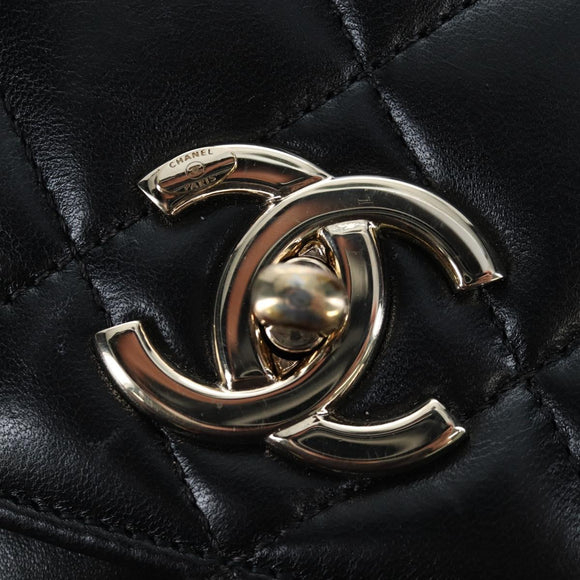CHANEL Matelasse Trendy CC Hand Bag Lamb Skin 2way Black Gold CC Auth 206325SV