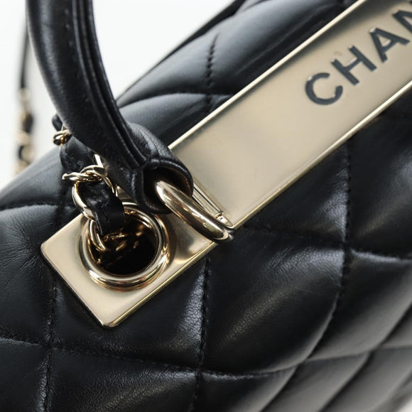 CHANEL Matelasse Trendy CC Hand Bag Lamb Skin 2way Black Gold CC Auth 206325SV