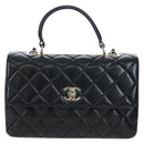 CHANEL Matelasse Trendy CC Hand Bag Lamb Skin 2way Black Gold CC Auth 206325SV-13