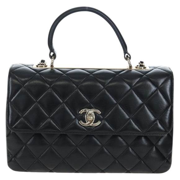 CHANEL Matelasse Trendy CC Hand Bag Lamb Skin 2way Black Gold CC Auth 206325SV