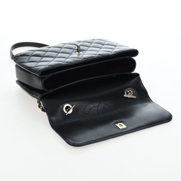 CHANEL Matelasse Trendy CC Hand Bag Lamb Skin 2way Black Gold CC Auth 206325SV