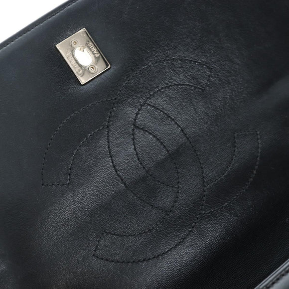 CHANEL Matelasse Trendy CC Hand Bag Lamb Skin 2way Black Gold CC Auth 206325SV
