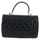CHANEL Matelasse Trendy CC Hand Bag Lamb Skin 2way Black Gold CC Auth 206325SV-2