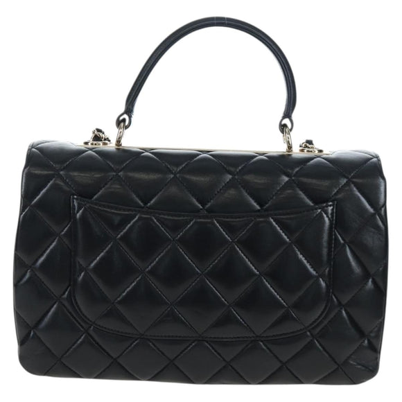 CHANEL Matelasse Trendy CC Hand Bag Lamb Skin 2way Black Gold CC Auth 206325SV