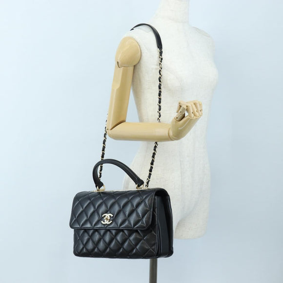 CHANEL Matelasse Trendy CC Hand Bag Lamb Skin 2way Black Gold CC Auth 206325SV