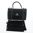 CHANEL Matelasse Trendy CC Hand Bag Lamb Skin 2way Black Gold CC Auth 206325SV-12