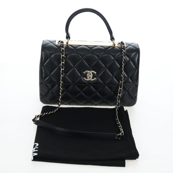CHANEL Matelasse Trendy CC Hand Bag Lamb Skin 2way Black Gold CC Auth 206325SV