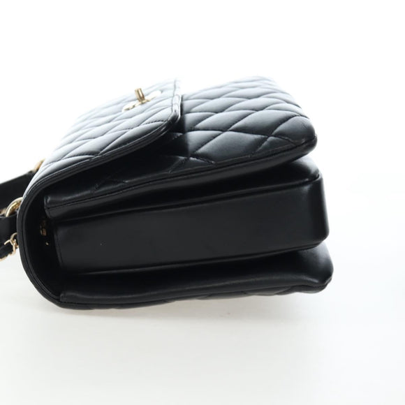CHANEL Matelasse Trendy CC Hand Bag Lamb Skin 2way Black Gold CC Auth 206325SV