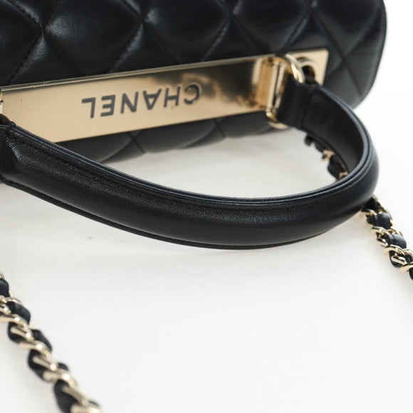 CHANEL Matelasse Trendy CC Hand Bag Lamb Skin 2way Black Gold CC Auth 206325SV
