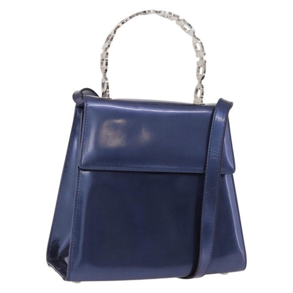Salvatore Ferragamo Gancini Bag Patent leather 2way Navy Silver Auth 206330A