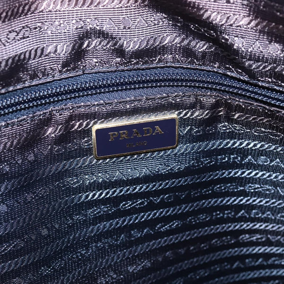 PRADA Tote Bag Nylon 2way Navy Gold Auth 206331A