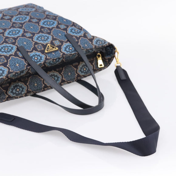 PRADA Tote Bag Nylon 2way Navy Gold Auth 206331A