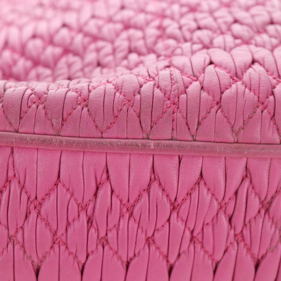 Miu Miu Matelasse Hand Bag Leather Pink Silver Auth 206333