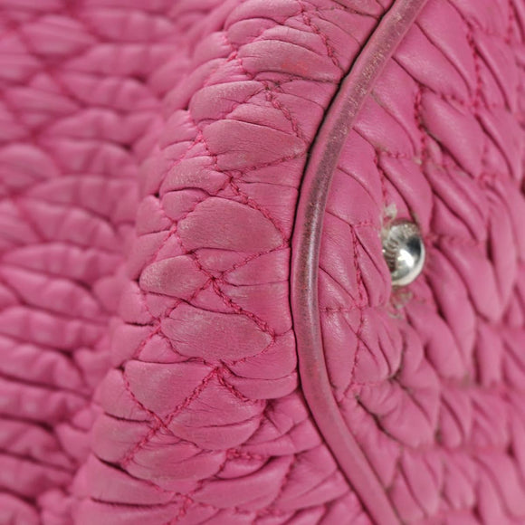Miu Miu Matelasse Hand Bag Leather Pink Silver Auth 206333