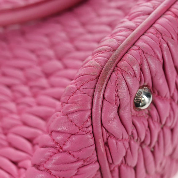 Miu Miu Matelasse Hand Bag Leather Pink Silver Auth 206333