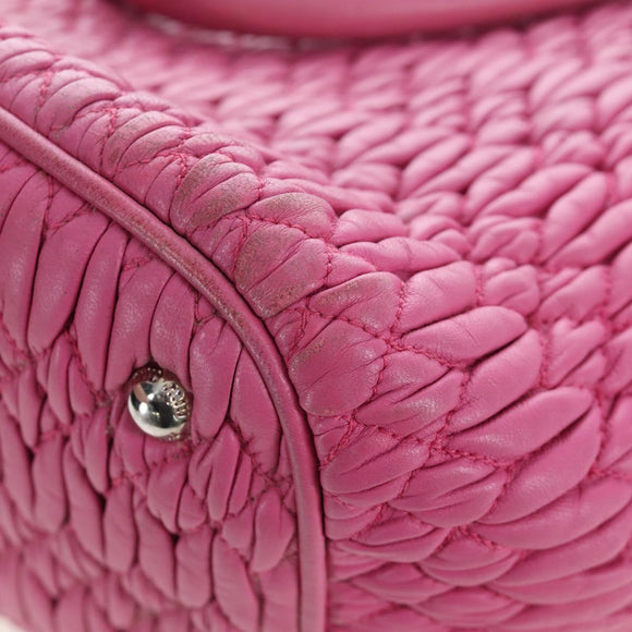 Miu Miu Matelasse Hand Bag Leather Pink Silver Auth 206333