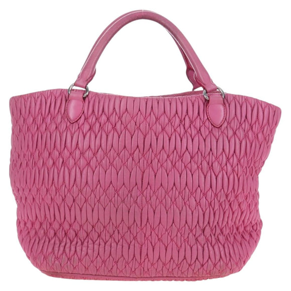 Miu Miu Matelasse Hand Bag Leather Pink Silver Auth 206333