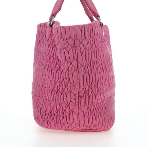 Miu Miu Matelasse Hand Bag Leather Pink Silver Auth 206333