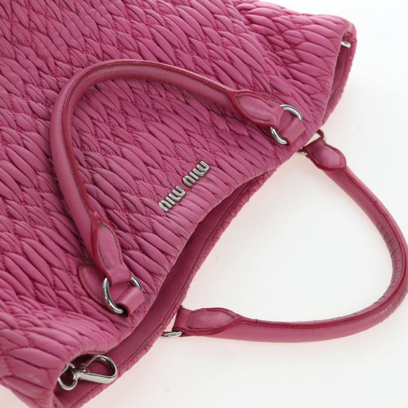 Miu Miu Matelasse Hand Bag Leather Pink Silver Auth 206333