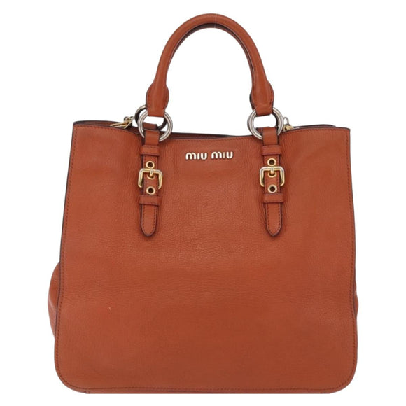 Miu Miu Hand Bag Leather 2way Orange Gold Auth 206335A