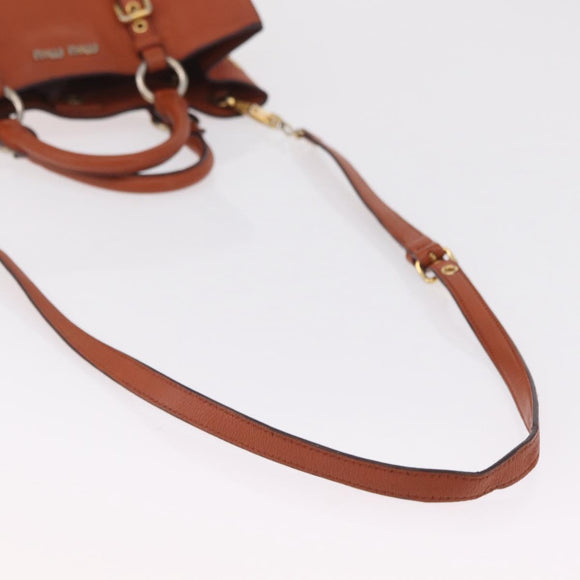 Miu Miu Hand Bag Leather 2way Orange Gold Auth 206335A