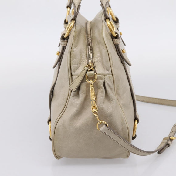 Miu Miu Hand Bag Vitellolux 2way Beige Gold Auth 206339A
