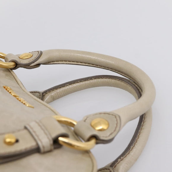 Miu Miu Hand Bag Vitellolux 2way Beige Gold Auth 206339A