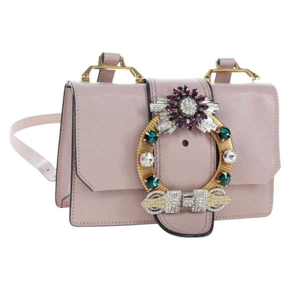 Miu Miu Shoulder Bag Leather Pink Gold Auth 206340M