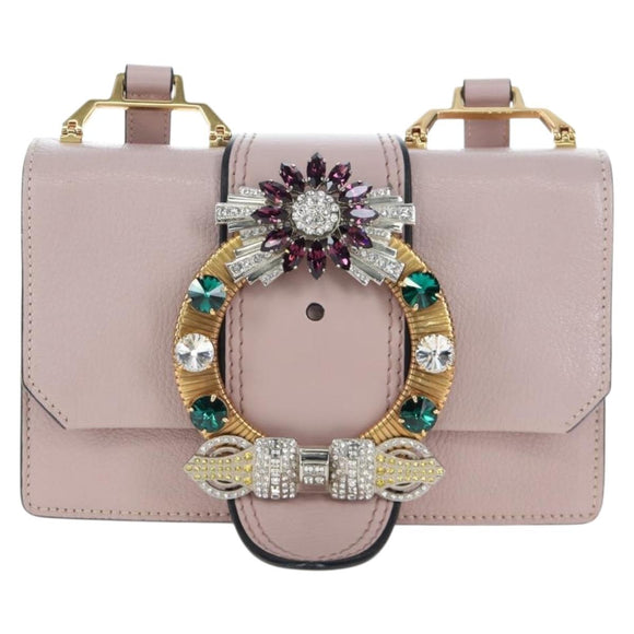 Miu Miu Shoulder Bag Leather Pink Gold Auth 206340M