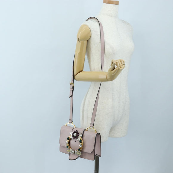 Miu Miu Shoulder Bag Leather Pink Gold Auth 206340M