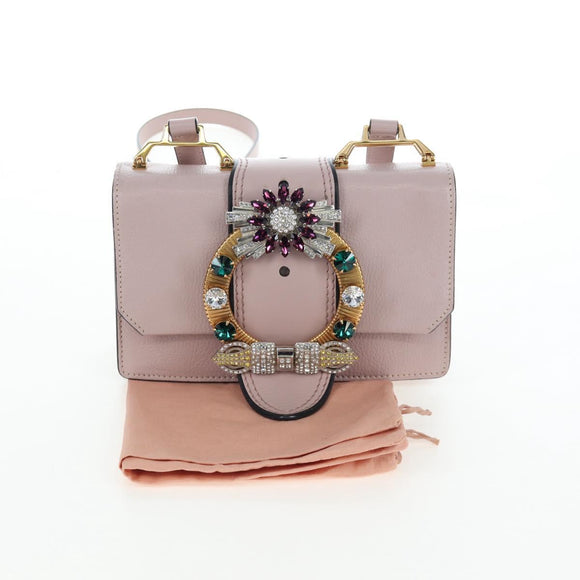 Miu Miu Shoulder Bag Leather Pink Gold Auth 206340M