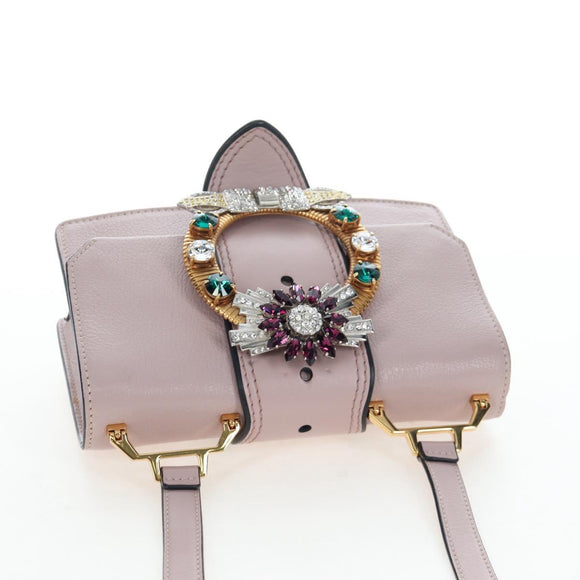Miu Miu Shoulder Bag Leather Pink Gold Auth 206340M