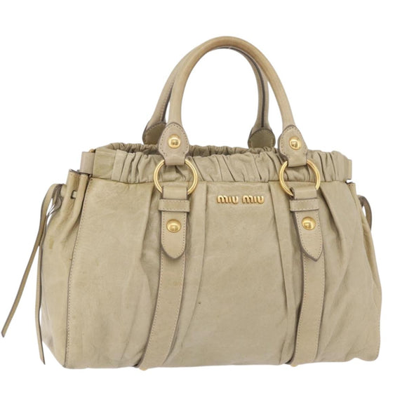 Miu Miu Hand Bag Leather Beige Gold Auth 206341A