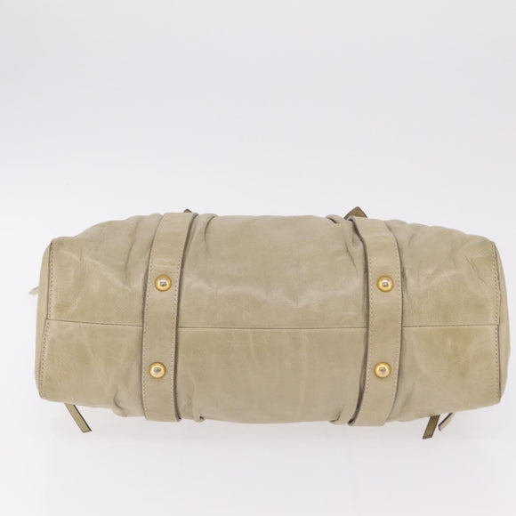 Miu Miu Hand Bag Leather Beige Gold Auth 206341A