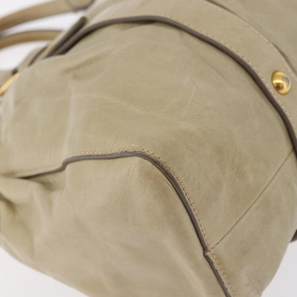 Miu Miu Hand Bag Leather Beige Gold Auth 206341A