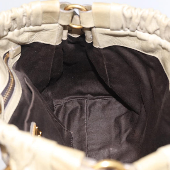 Miu Miu Hand Bag Leather Beige Gold Auth 206341A