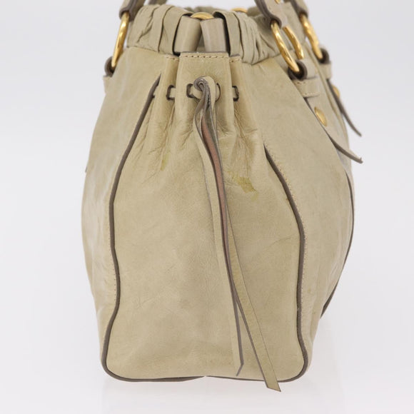 Miu Miu Hand Bag Leather Beige Gold Auth 206341A