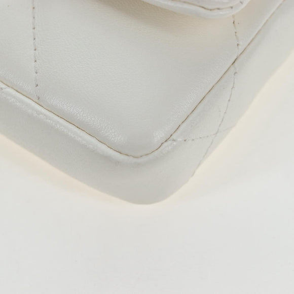 CHANEL Matelasse Chain Shoulder Pouch Lamb Skin Gold White CC Auth 206352SAM